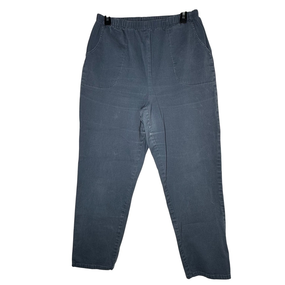 Denim & Co Womens Large Blue Elastic Waist Pull On Straight Leg Pants High Rise